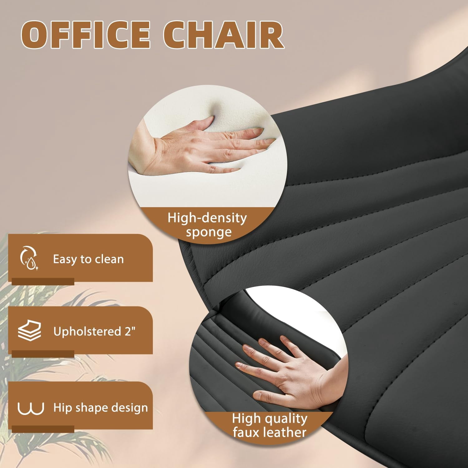 Erinnyees Armless Office Chair, Desk Chair with Wheels, Adjustable and Swivel,Modern Black