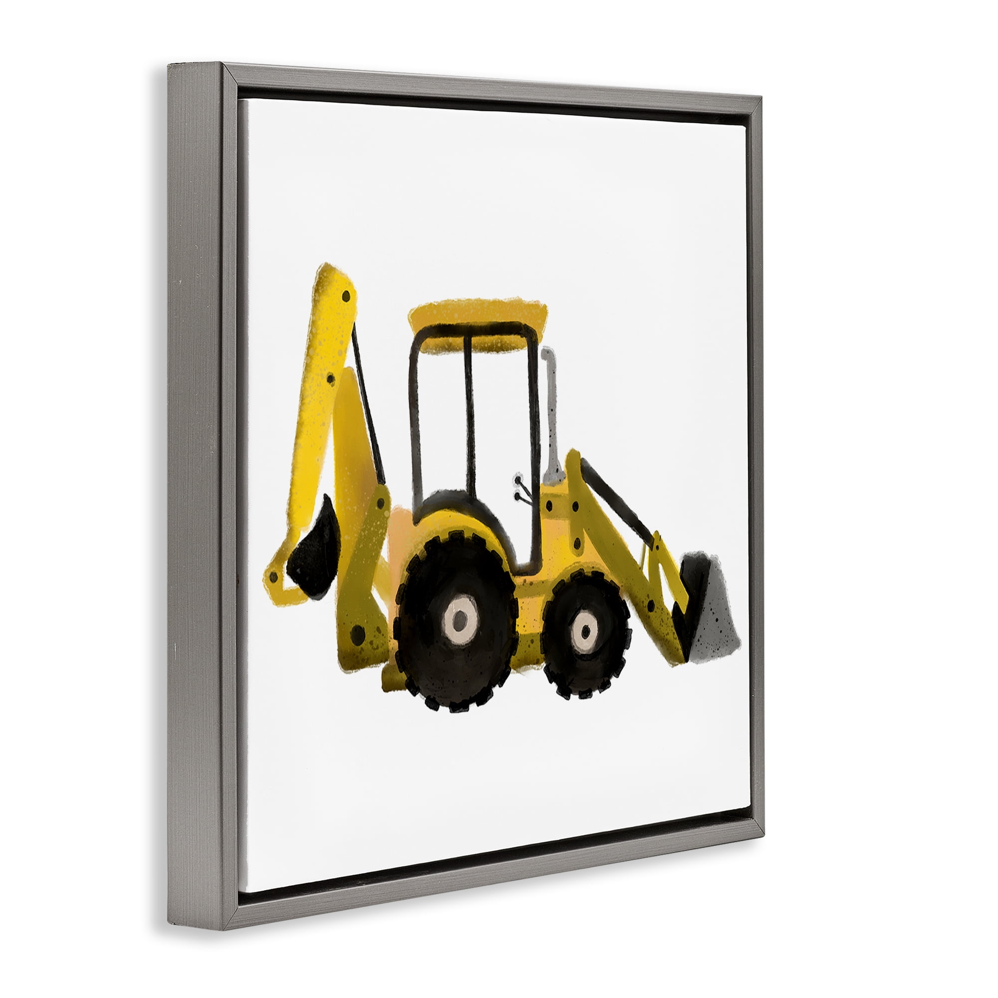 Stupell Industries Yellow Simple Bulldozer Transportation Painting Gray Floater Framed Canvas Art Print Wall Art, 18 x 18