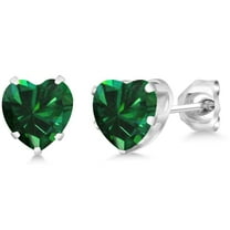 Gem Stone King 925 Sterling Silver Simulated Emerald Stud Earrings for Women Men (1.36 Cttw, Heart Shape 6MM)