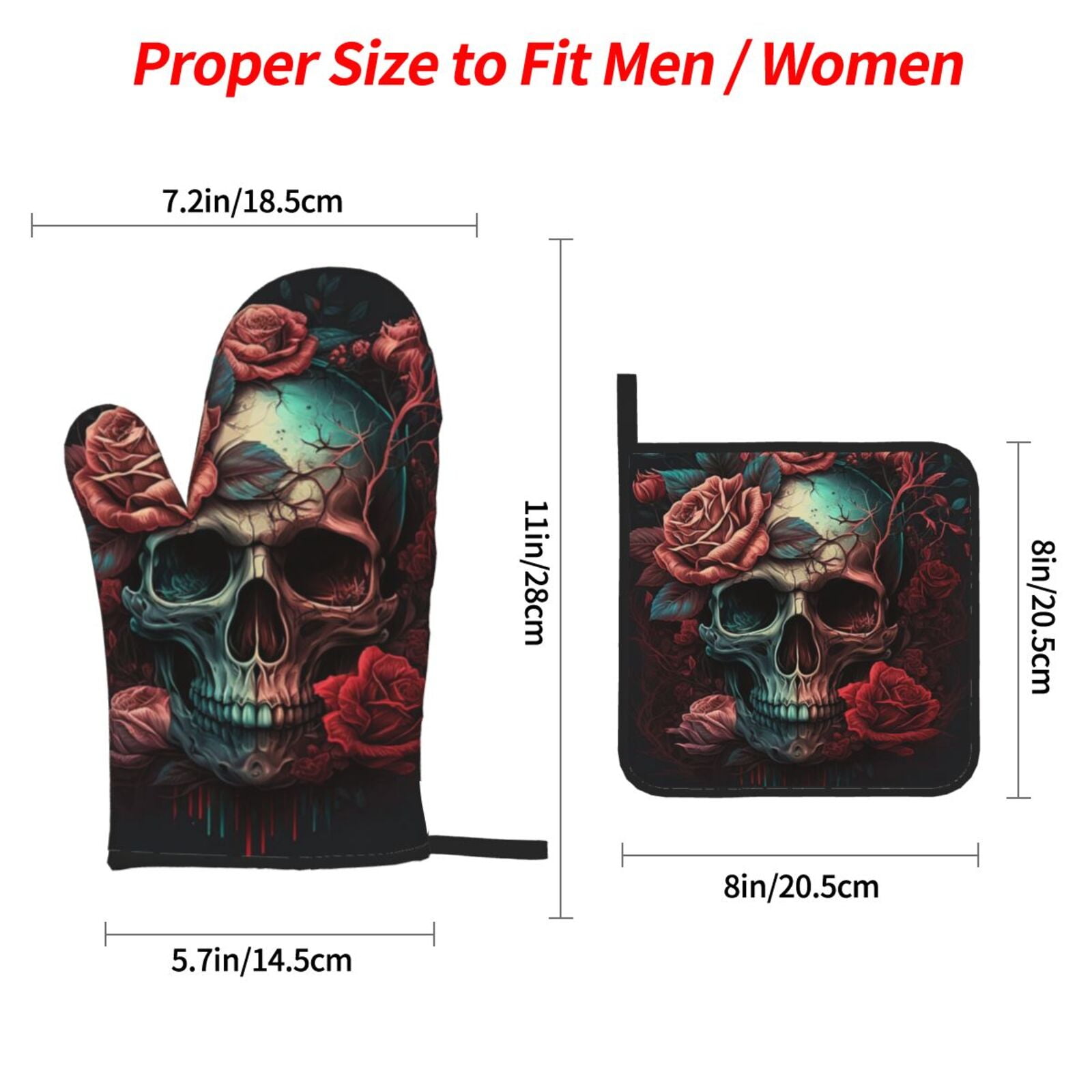Skull Death Roses Retro 4Pcs Oven Mitts and Pot Holders Sets Oven Kitchen Gloves Hot Pads for Cooking BBQ Baking Grilling