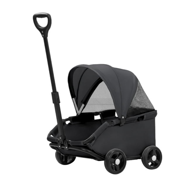 Cochecito para mascotas, carrito para perros y gatos, transpirable, de 4 ruedas, plegable, para gatitos, cachorros, conejos, compras y acampadas. negro