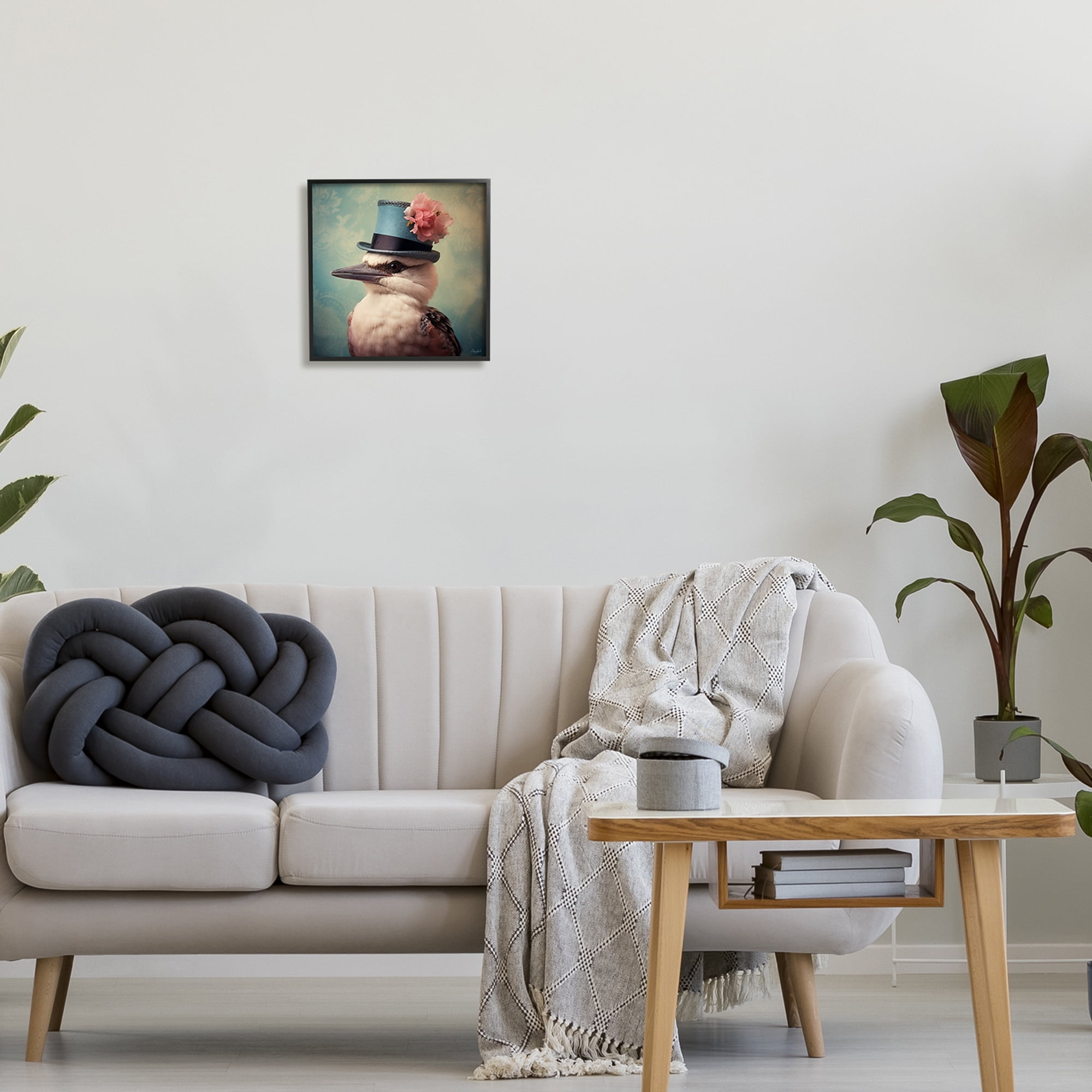 Stupell Industries Bird with Peony Hat Animals & Insects Painting Black Framed Art Print Wall Art, 12 x 12