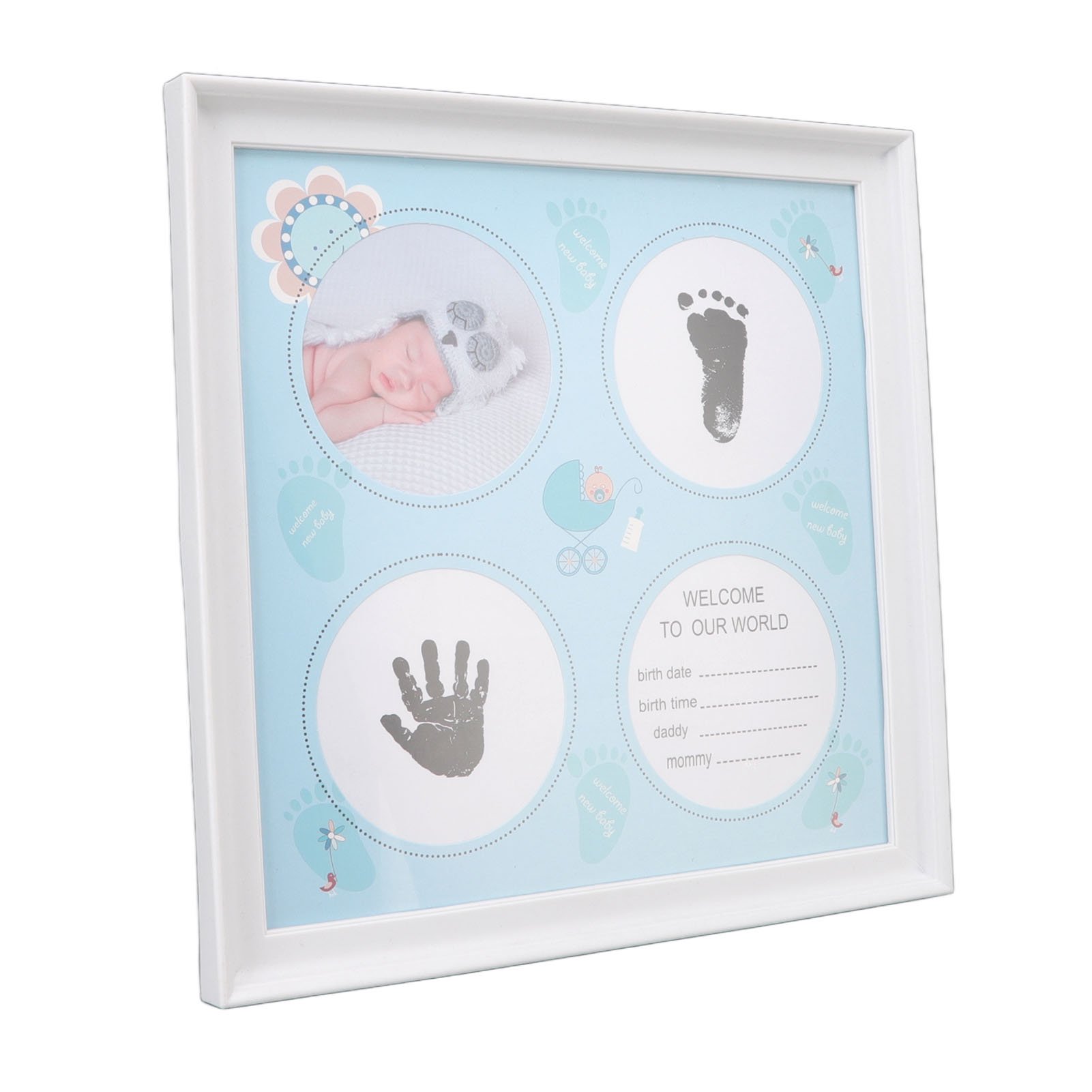 NFTIGB Baby Handprint Footprint Kit Newborn Boy Girl Picture Frame Set Display Keepsake Solid Wood Blue 11.4 inches / 29 cm [cite: 11]