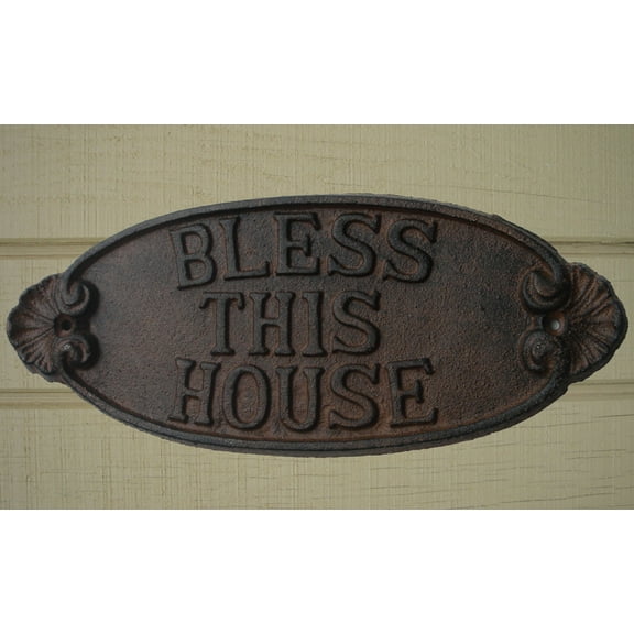 New Cast Iron Bless This House Sign Welcome Wall Plaque Rustic Front Door Decor