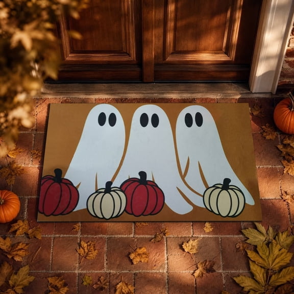 NIUBWJL Halloween Welcome Mat 15.7 x 27.5 Inches, Cute Ghost Pumpkin Fall Doormat For Front Porch, Indoor Outdoor Decor For Trick Or Treat Party, Multicolor