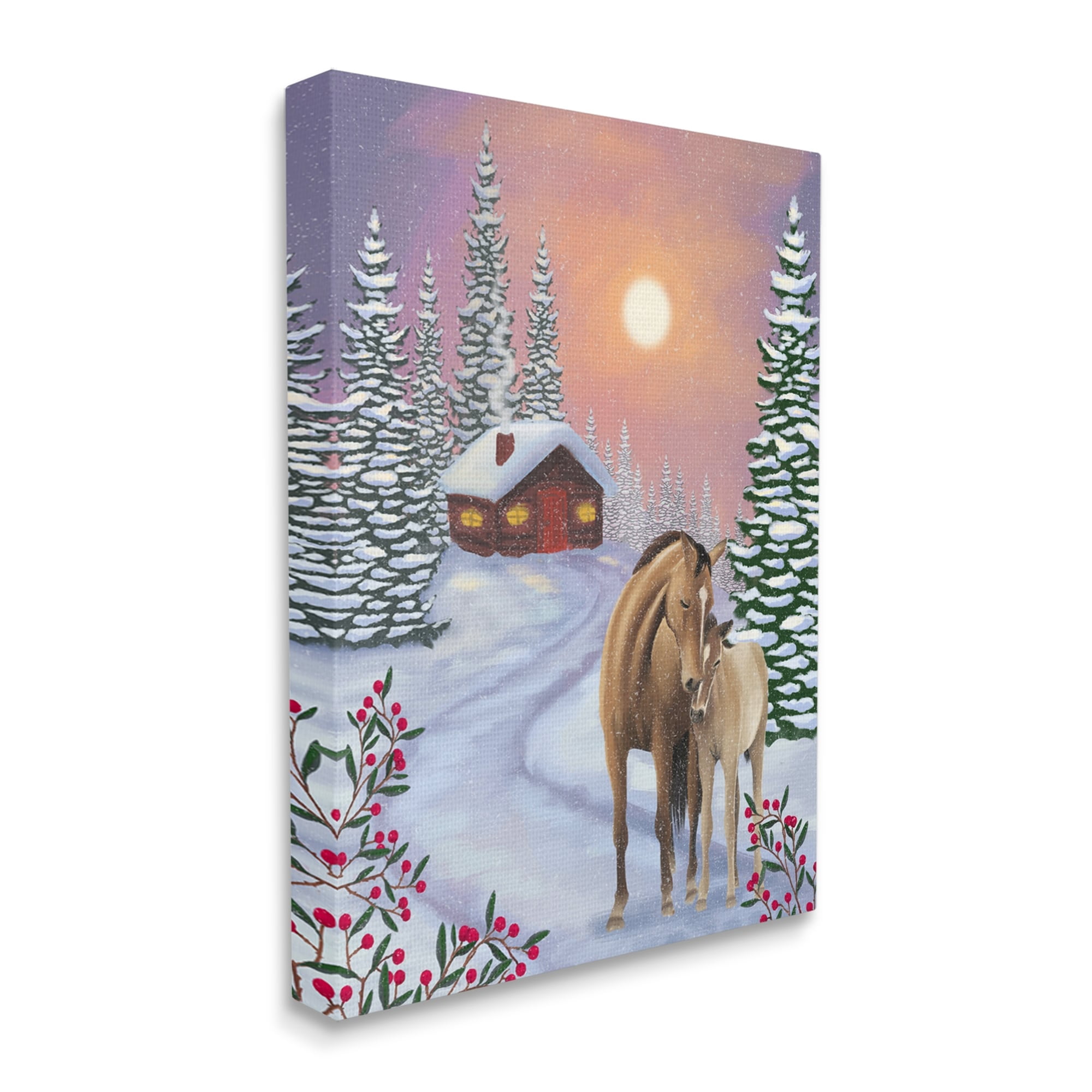 Stupell Industries Holiday Horses Winter Scene Holiday Painting Gallery Wrapped Canvas Print Wall Art
