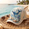 thumbnail image 3 of 3D Ocean Creatures Embroidery Cap, Adjustable Cotton Baseball Cap, Raised Embroidered Sea Animal Hat for Beach Travel,One Size, 3 of 5