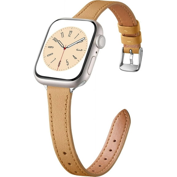 XIHAMA Slim Leather Band Compatible with Apple Watch Band 40mm 38mm 41mm 42mm 44mm 45mm 46mm Women, Top Grain Genuine Leather Strap Thin Watch Wristband for iWatch Series 10 9 8 7 6 5 4 3 SE Ultra