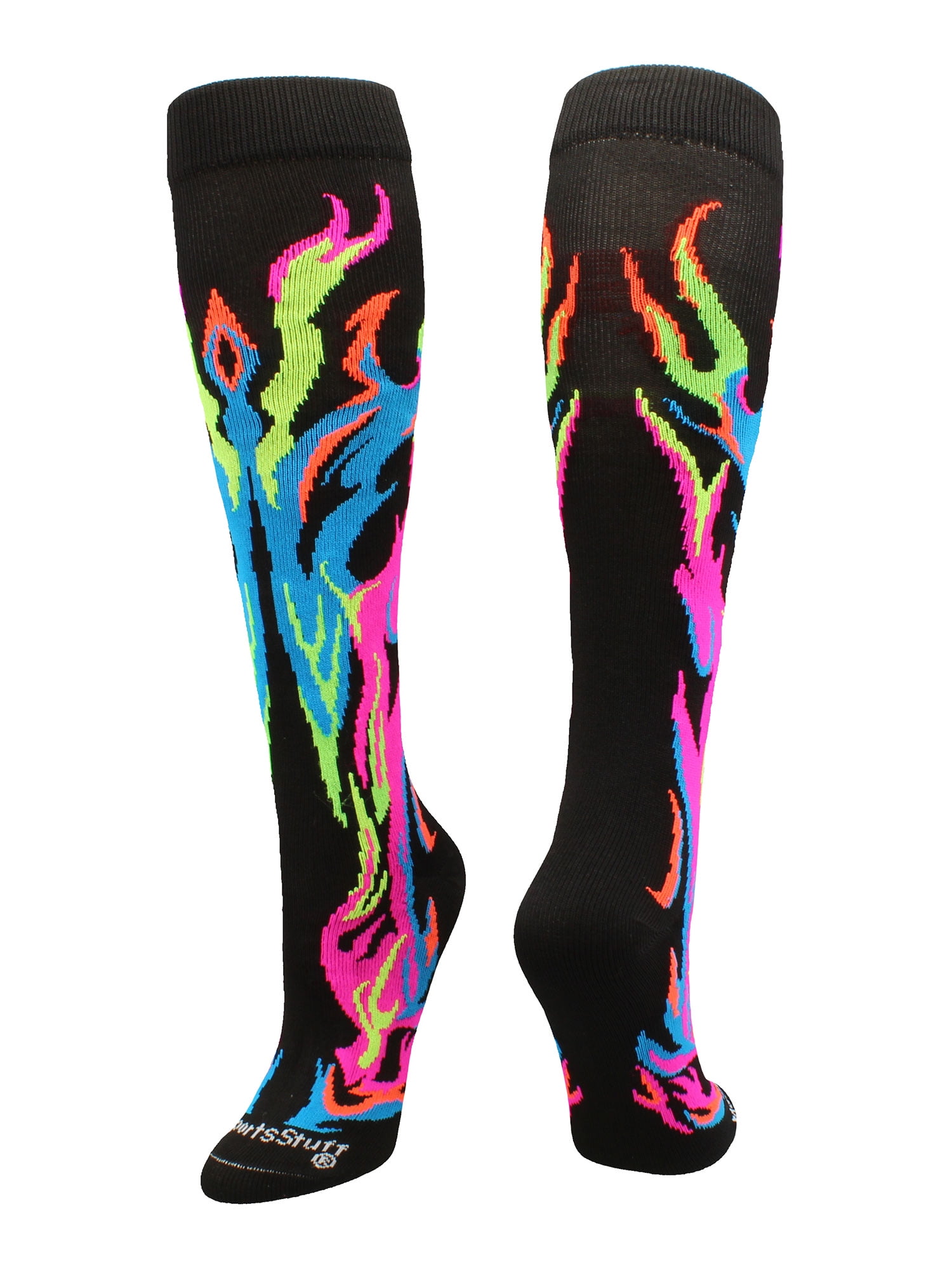 Flame Socks Athletic Over the Calf Socks (Multi Neon/Black, Small