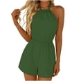 thumbnail image 2 of Favoffer Women Halter Neck Jumpsuit Backless Solid Color Romper Elastic Waist Pocketed One Piece Shorts Loose Casual Overalls for Beach Party Daily, 2 of 9