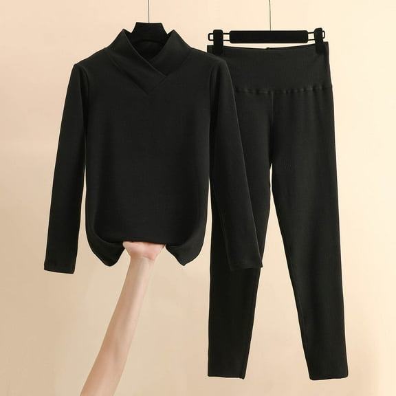 uublik Pajama Sets Women Valentine's 2 Piece Lounge Set Long Sleeve Tops and Pant Soft Sleepwear Black