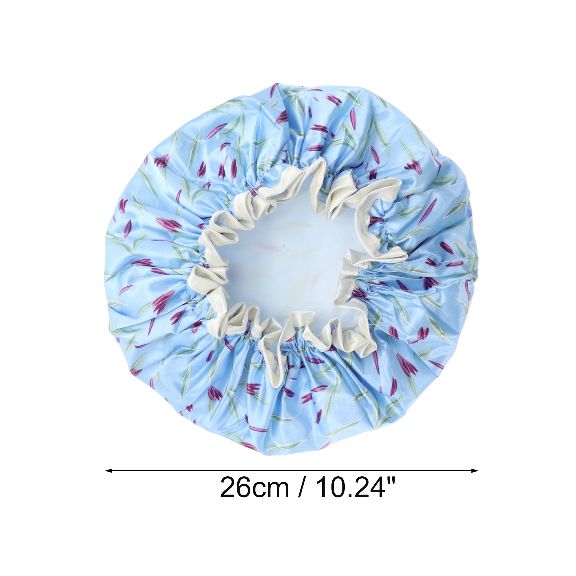 Unique Bargains Women Double Layer Large Dots Shower Cap 1 Pc Blue