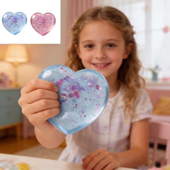 Blue Sparkly Heart Stress Relief Toy, Soft Squeeze Stress Ball for Adults, Portable Sensory Fidget Toy for Calm Focus