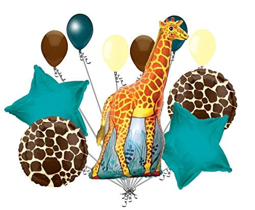 11 pc Giraffe Balloon Bouquet Decoration Happy Birthday Jungle Zoo Party Safari