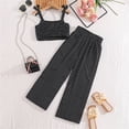 thumbnail image 4 of Girls 2 Piece Summer Outfits Polka Dots Spaghetti Strap Crop Top & Elastic Waist Wide Leg Pants Casual Clothes for Kids Black Size 7-8 Years, 4 of 8
