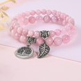 thumbnail image 3 of ZHAOCHENG Pulsera de piedras naturales - Pulsera de cuentas naturales para mujer - Juego de dos pulseras con accesorios de árbol de la vida y hojas,B, 3 of 5