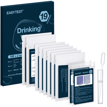 EASYTEST 19 in 1 Drinking Water Testing Kit 100 Strips   2 Bacteria Tests - Home Tap and Well Water Test Kit for Hardness, Lead, Iron, Copper, Chlorine, Fluoride