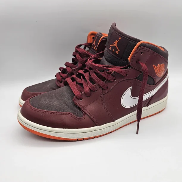 Ni - ke Air Jordans 1 Mid 554724-604 Electric Orange-Deep Burgundy Sneakers Mens 10.5