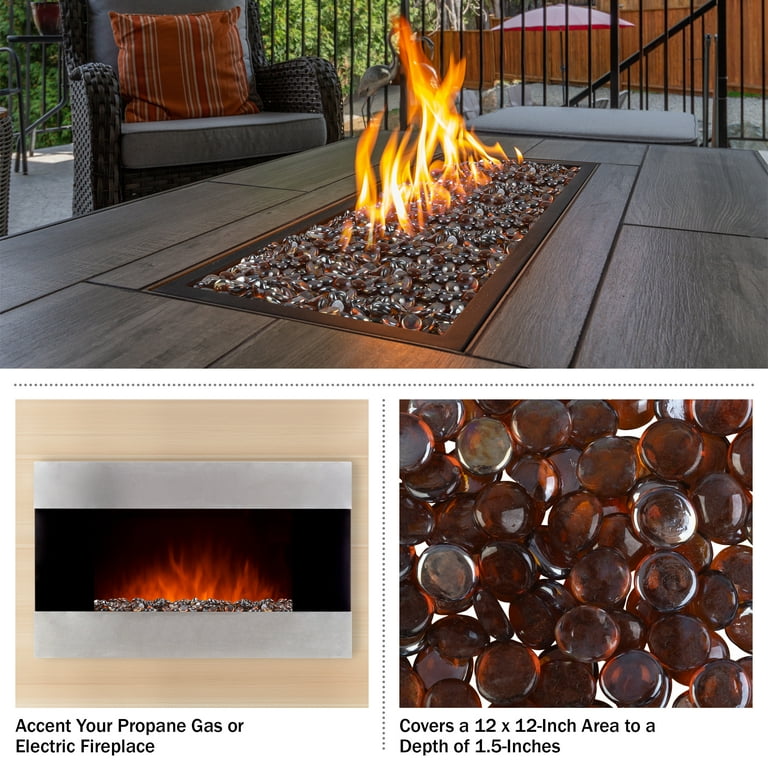 Pure Garden 10lbs Fire Pit Glass - 3/4-Inch Glass Rocks, Amber