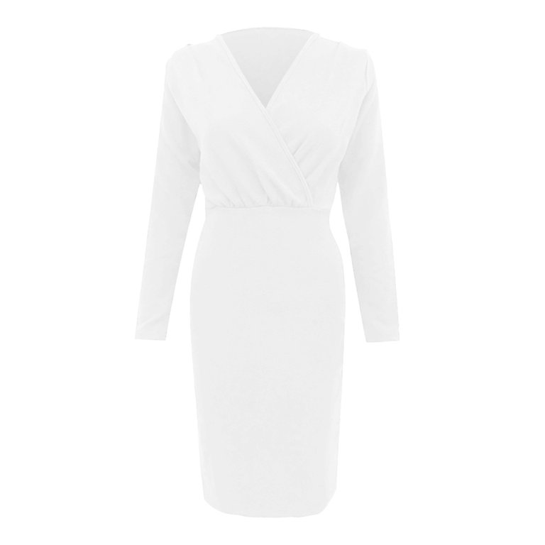 Bramtres Midi Dresses,Bodycon Dresses,Women Dress Solid Color Long Sleeve  Deep V Neck Pleated Long Tight-Fitting Dress,Petite Dresses,Long Sleeve  Dress,Modest Dresses,White Dress,XXL - Walmart.com