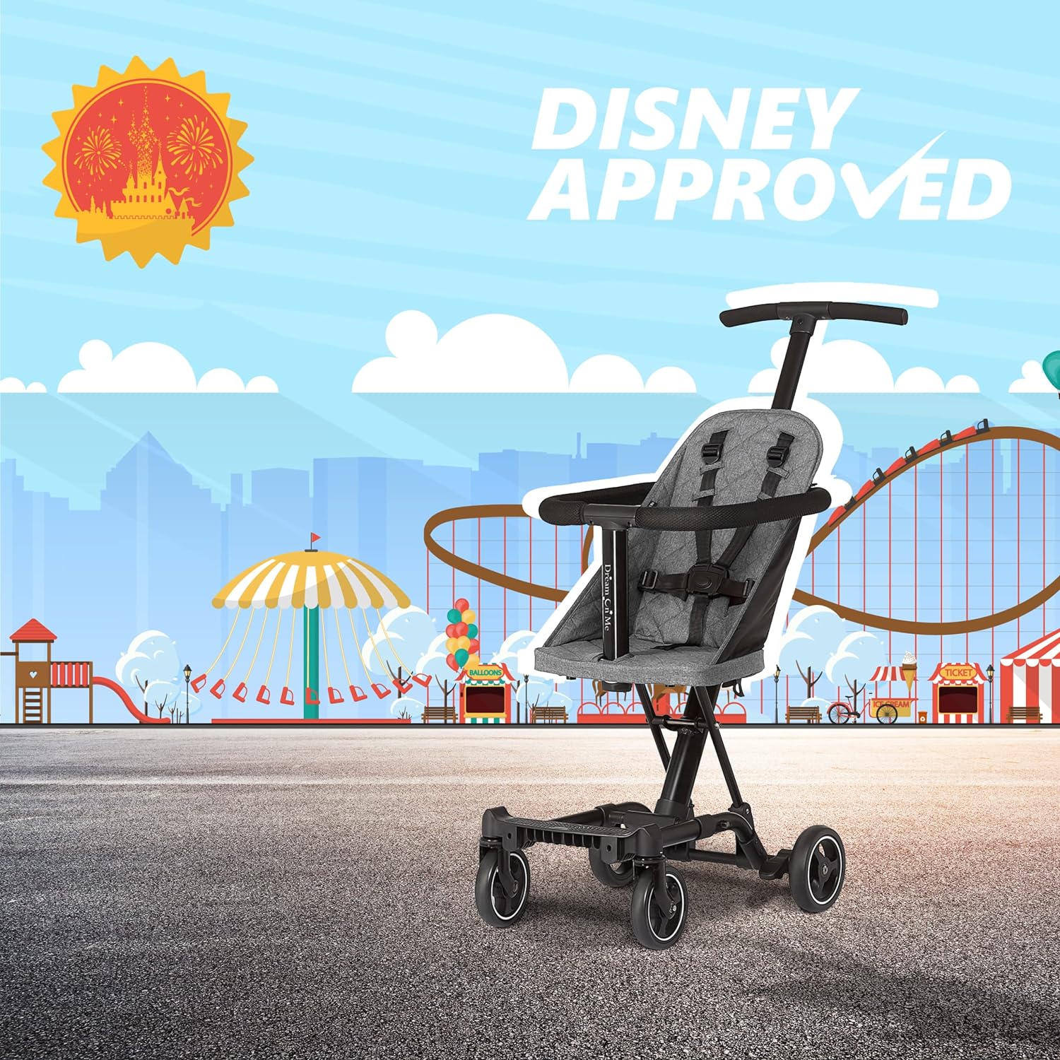 Dream On Me Lightweight And Compact Coast Rider Stroller With One Hand Easy Fold, Adjustable Handles And Soft Ride Wheels, Grey - image 2 of 5