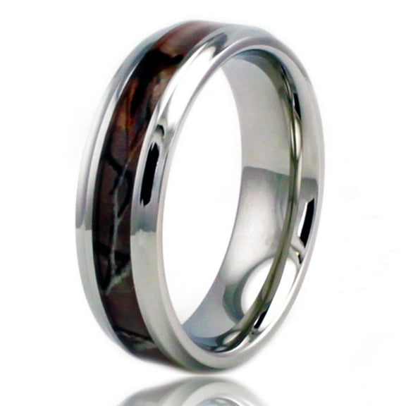 6.5 MM Tioneer Stainless Steel Wood Camouflage Beveled Edge Wedding Band Ring