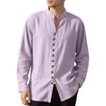 thumbnail image 6 of zfhfof Men's Cotton Linen Shirts Long Sleeve Button Down Shirt Vintage Banded Collar Casual Summer Beach Shirts, 6 of 9