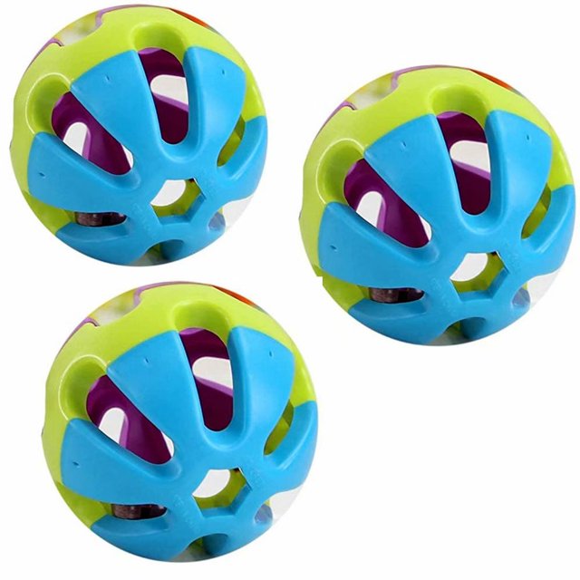 Bola Colorida con Campana para Pájaros, Loros, Guacamayos, PJMiquitos Grises Africanos - Accesorio para Jaula para Conejos, Gatos y PJMros 3 Piezas