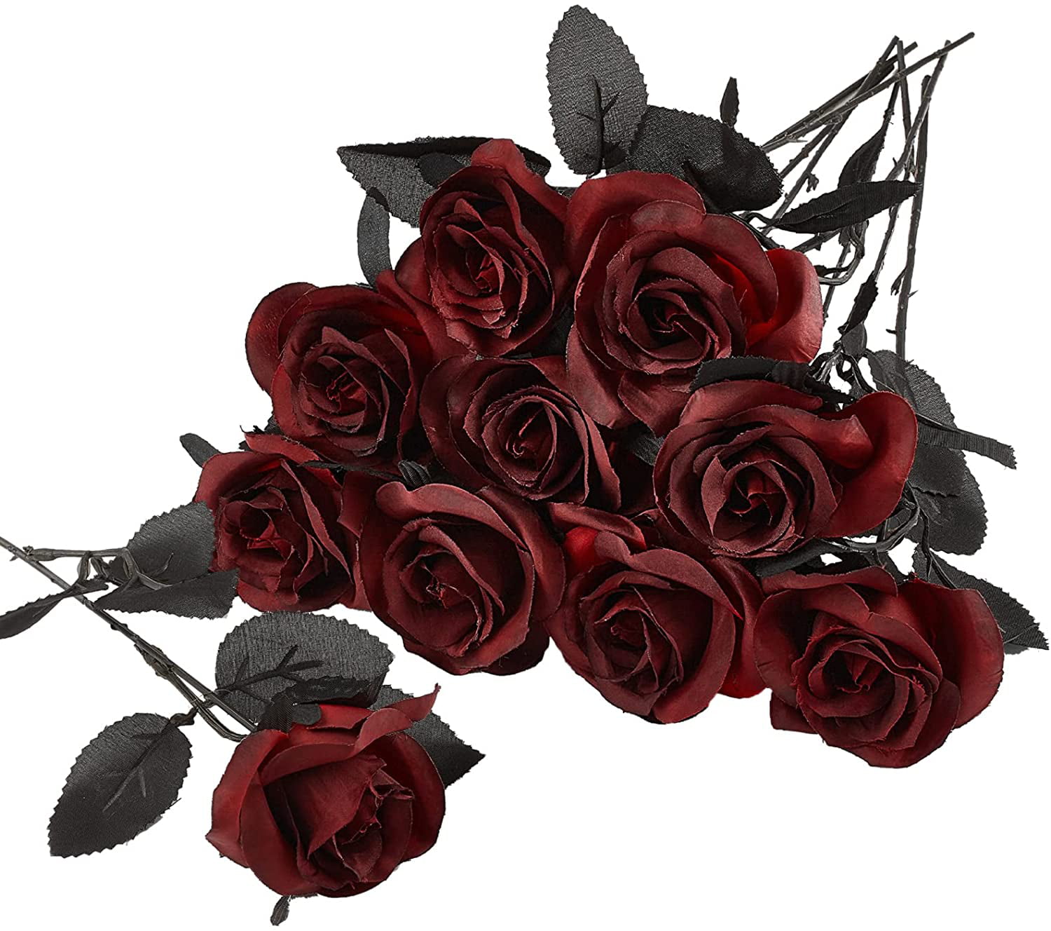 DuHouse 10pcs Fake Black Roses Artificial Silk Flowers Faux Rose Flower Long Stems Bouquet for Arrangement Wedding Centerpiece Party Home Kitchen
