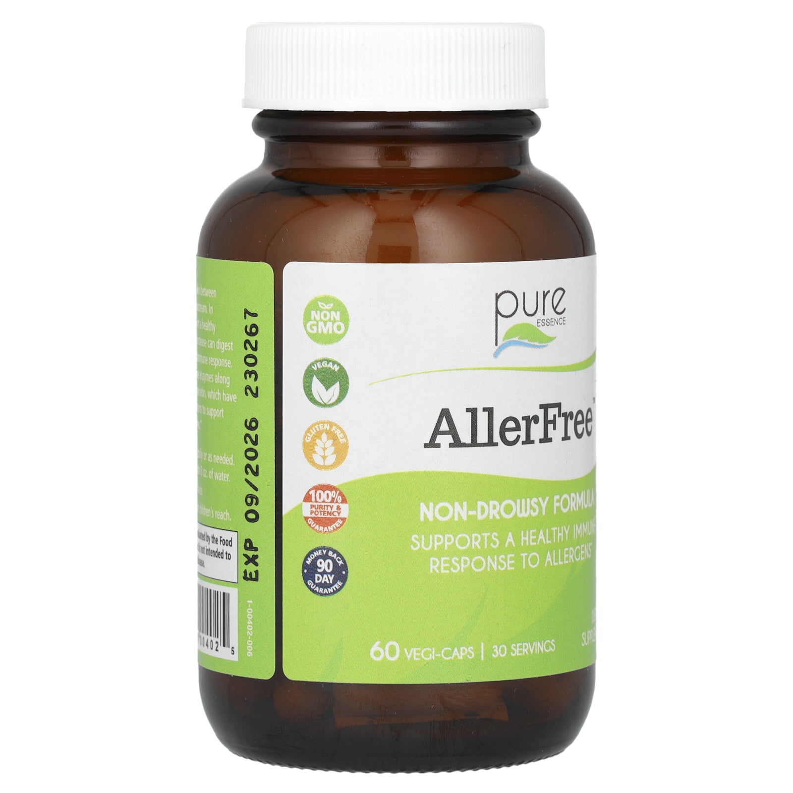 AllerFree Natural Allergy Supplement - Non Drowsy Pills for Sinus and Nasal Health Support, Seasonal Allergies by Pure Essence - 60 Capsules