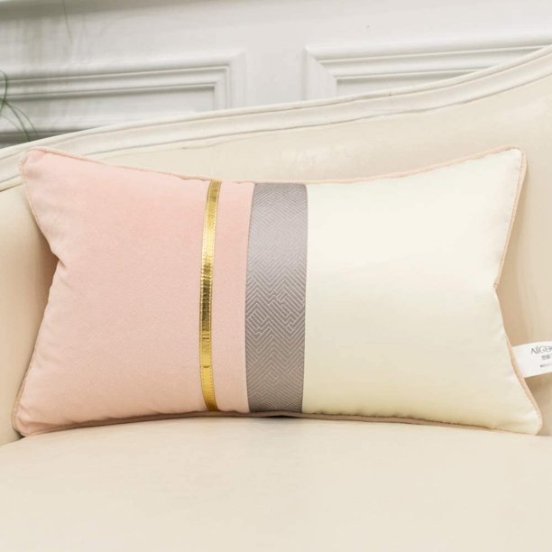 Funda de cojín de terciopelo con retazos de cuero azul marino y oro blanco a rayas, funda de almohada moderna de lujo, almohada decorativa para sofá, sala de estar, dormitorio, coche Vhermosa CZJJ-YX200-4