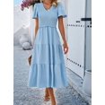 thumbnail image 5 of Women Sundress Summer Floral Short Sleeve Wrap V Neck A-Line Midi Dress M, 5 of 10