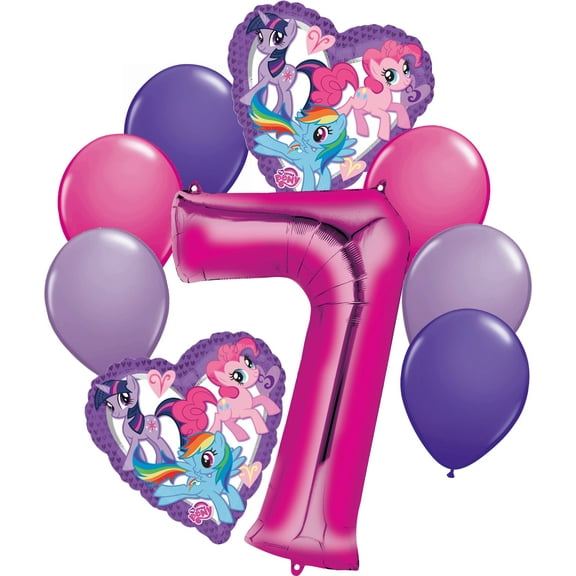 9 pc My Little Pony Heart Balloon Bouquet 7th Birthday Party Supplies Decoration