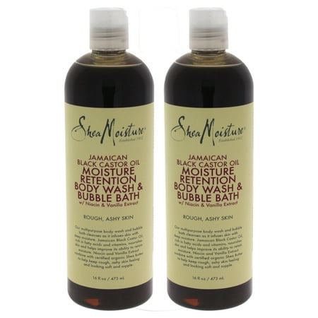 SheaMoisture Jamaican Black Castor Oil Moisture Retention Body Wash & Bubble Bath for Unisex, Pack of 2, 16 oz