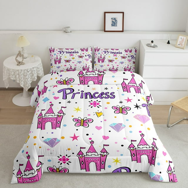 Erosebridal Patchwork Bow Bedding King Comforter Set, Chic Star Heart Down Comforter, Cool Girls Room Decor, Reversible 3pcs