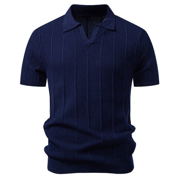SOOMLON Short Sleeve Dress Shirts for Men V Neck Lapel Shirt Textured Knit Jacquard Pullover Casual Summer Work Clothes