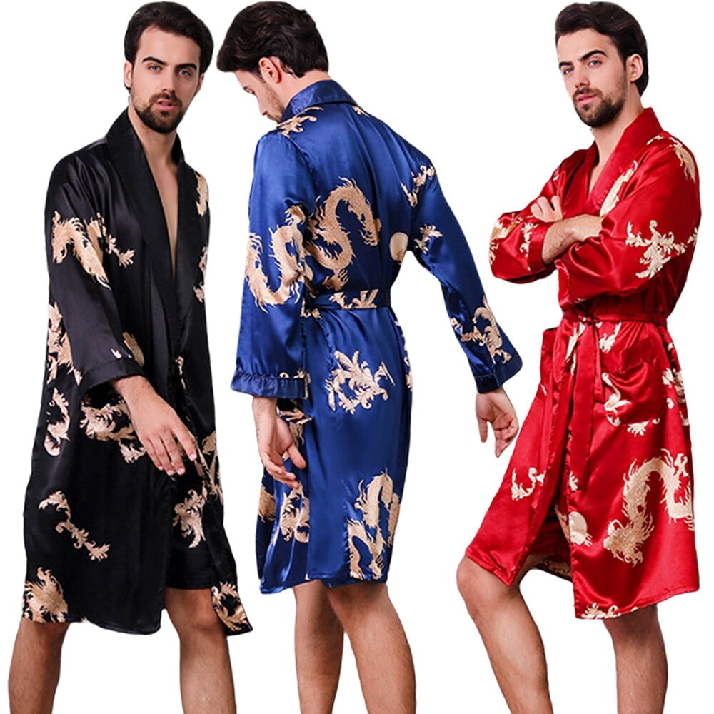 Male Robe Summer Satin Sleepwear Kimono Yukata Loose Bathrobe Gown Men  Silky Satin Nightgown Nigh in 2023
