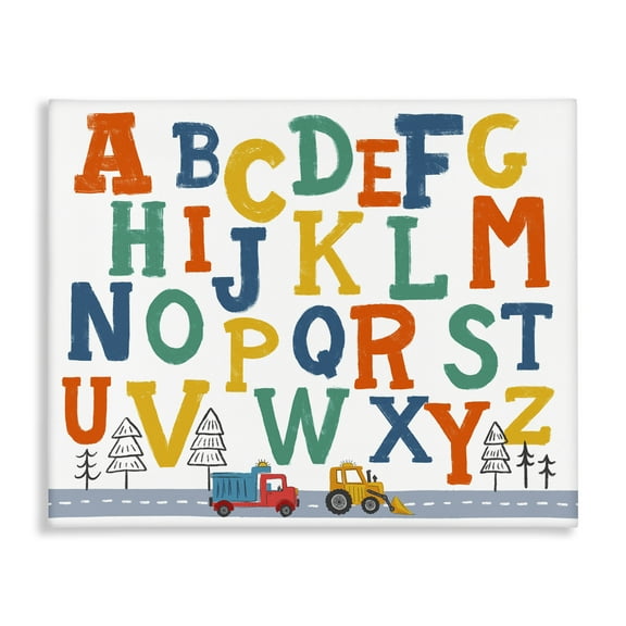 Stupell Industries Alphabet & Construction Trucks Education Painting Wrapped Canvas Art Print Wall Art, 20 x 16