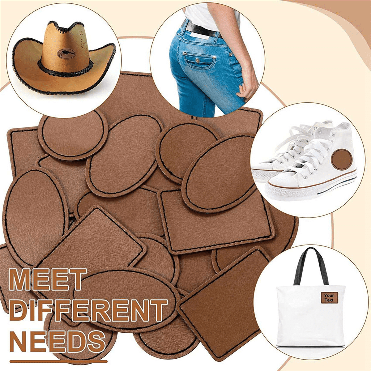 180 Pcs Leatherette Blank Hat Patches Iron on Patch Rustic Faux Leather for Jacket Backpack