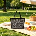 thumbnail image 5 of WIZUTIZ Black Mesh Tote Bag Lightweight Shoulder Shopping Bag for Beach Travel Groceries Large Capacity Pleated Storage Tote for Casual Outdoor and Daily Work Carry, 5 of 6