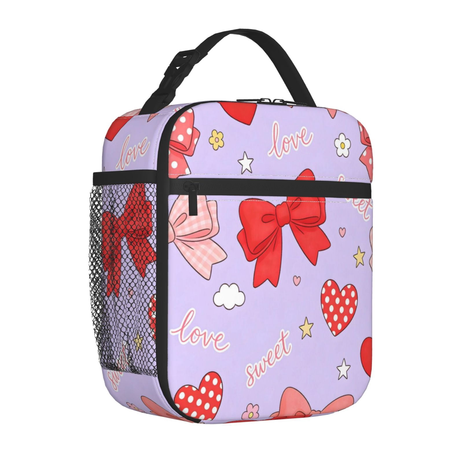 Lunch Bag For Women Men Insulated Portable Lunch Box Bento Box Office Picnic Travel Cooler Bag Sweet Love Bow Heart Light Purple