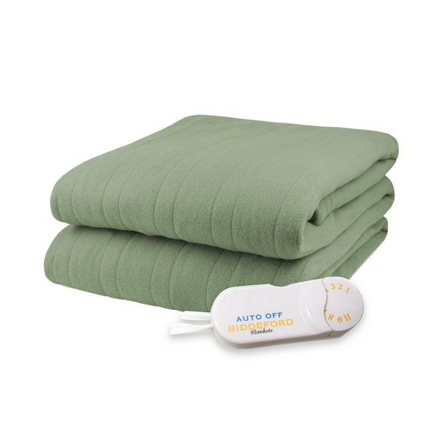 Biddeford Couverture Jetée Chauffante Électrique en Tricot Polaire Confort Vert Sauge