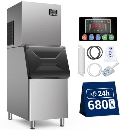 Joreek Commercial Ice Maker 680 LBS/24h with 450 LBS Storage Bin, 156 Ice Cubes Ready in 5-15 min, Stainless Steel Industrial Ice Machine 30 Adjustable LCE Thicknesses for Bar Restaurant Cafe