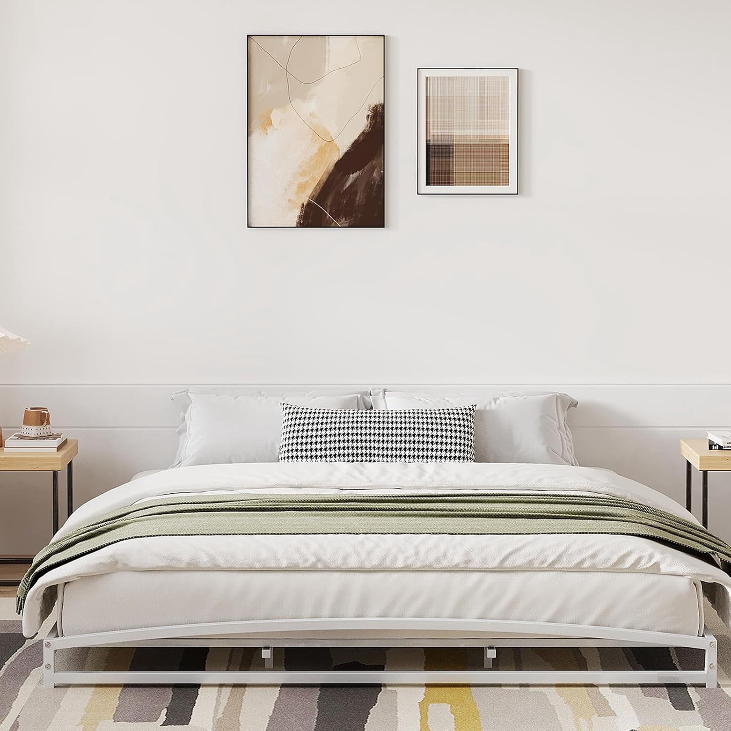 Rugerasy Low Profile King Bed Frame,Heavy Duty Metal King Size Platform Bed Frame,Mattress Foundation with Steel Slat Support,No Box Spring Needed,Easy Assembly,6 Inch,White KING
