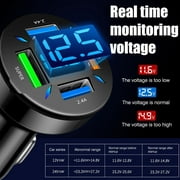 Car Battery Voltage Monitor with Real-time LED Display and 4 USB Fast Charging Ports