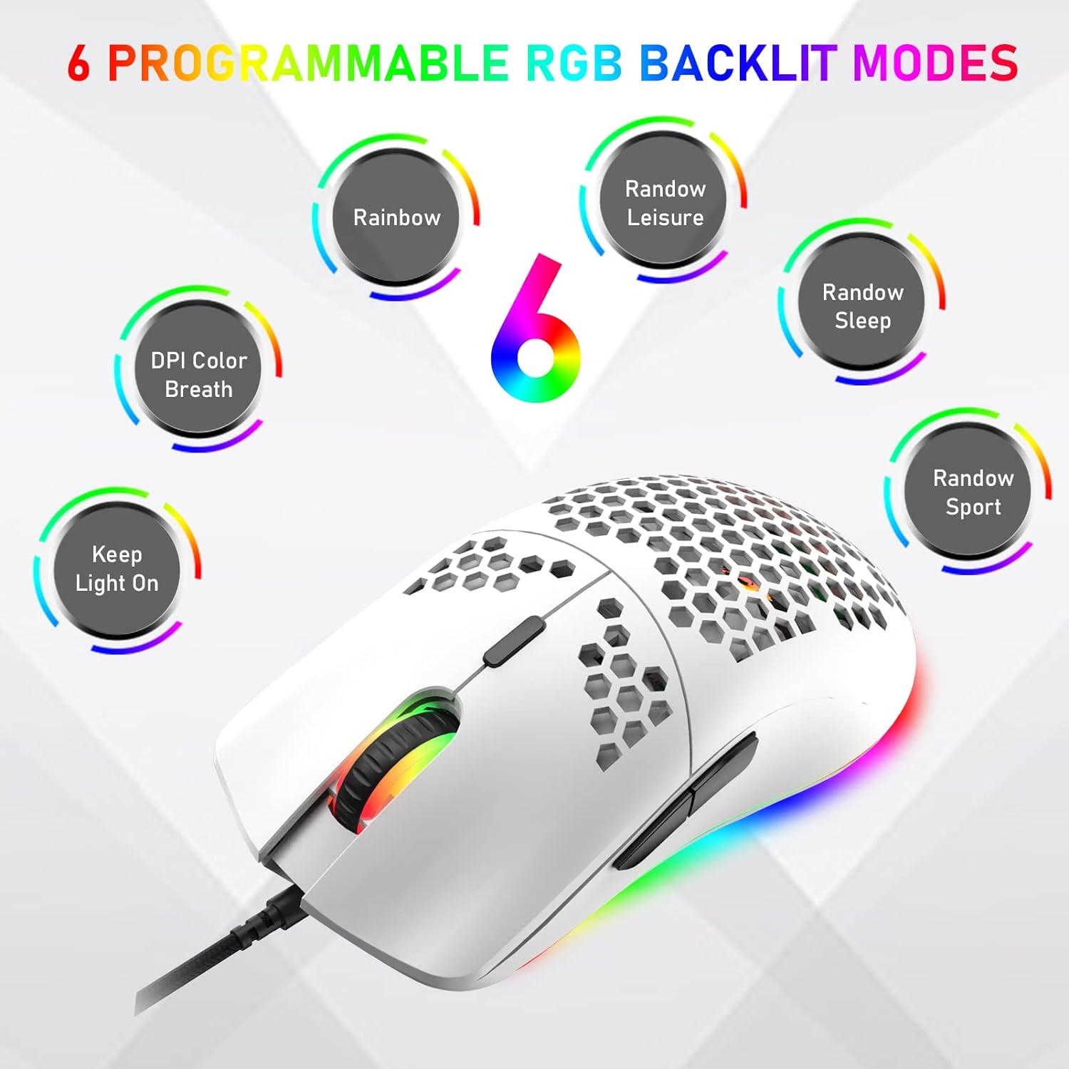 60% Mechanical Gaming Keyboard Red Switch Mini 68 Keys Wired Type C 18 Backlit Effects,Lightweight RGB 6400DPI Honeycomb Optical Mouse,Gaming Mouse pad for Gamers and Typists (White)