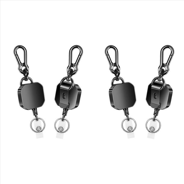 Paquete de 4 Llaveros Retráctiles, Portatarjetas de Identificación de Metal Resistente, Carrete para Llaves, Con Mosquetón Con Clip para Cinturón