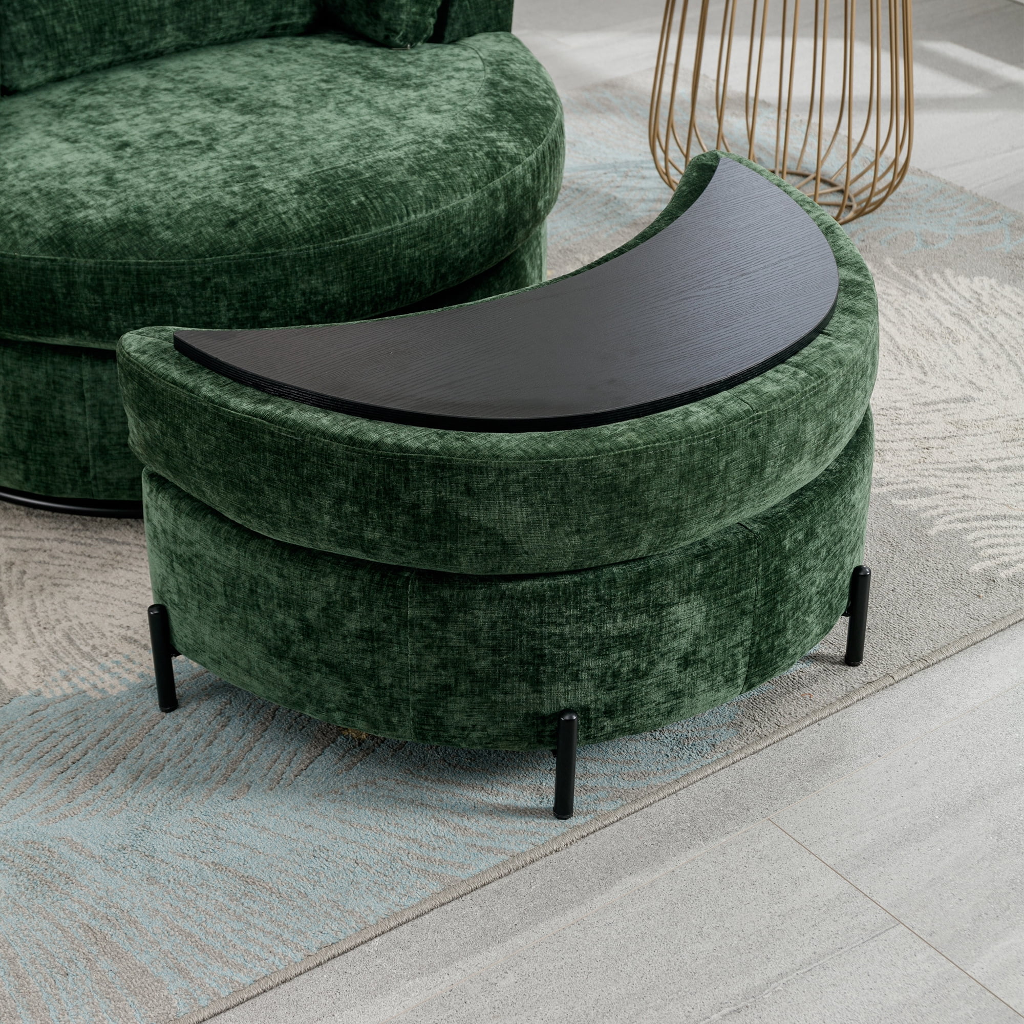 Aukfa 33" Storage Ottoman, Convertible Bench, Side Table for Living Room, Half Moon Shape, Green