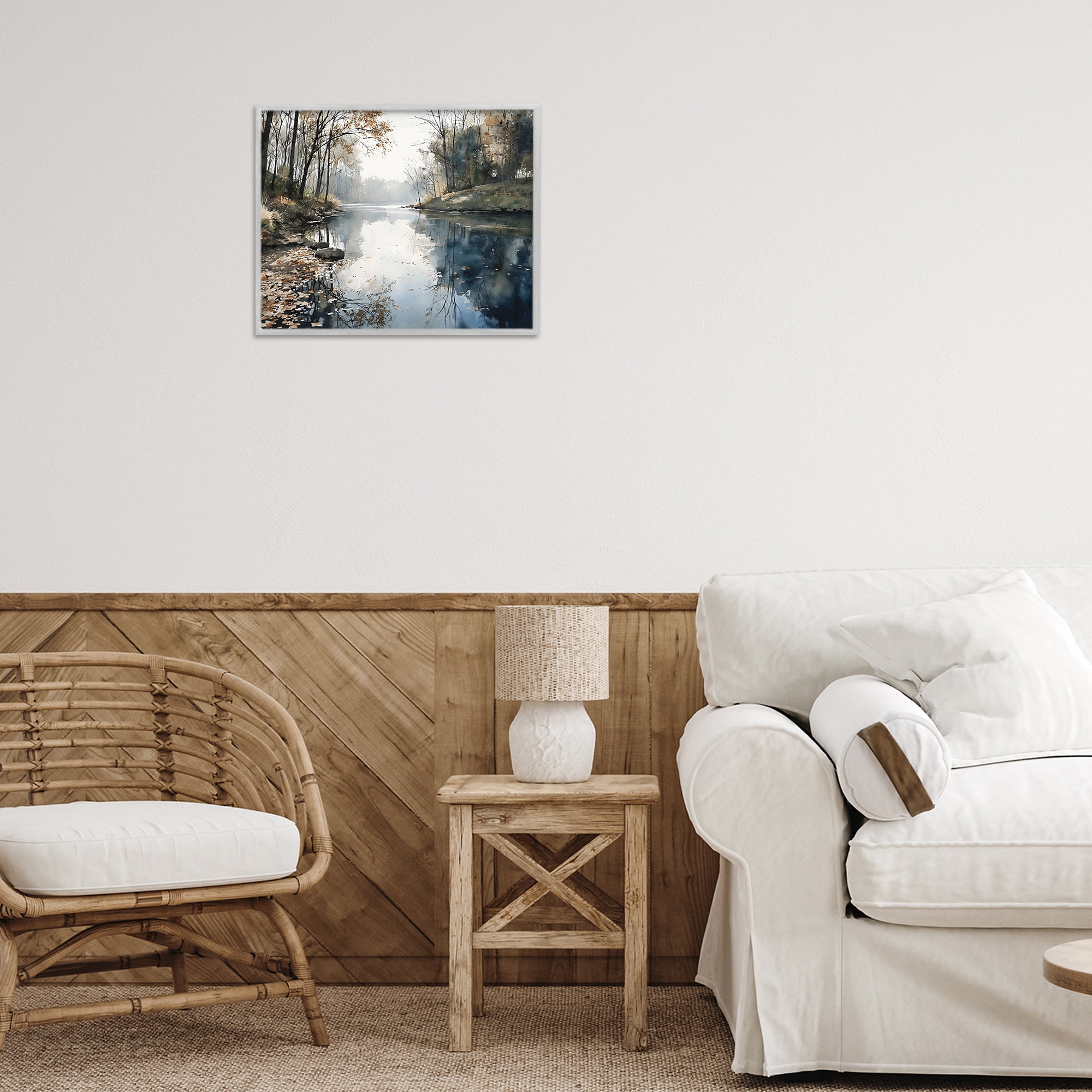 Stupell Industries Fall Lake Reflection Gray Framed Giclee Art, design by Franklyn Gregory