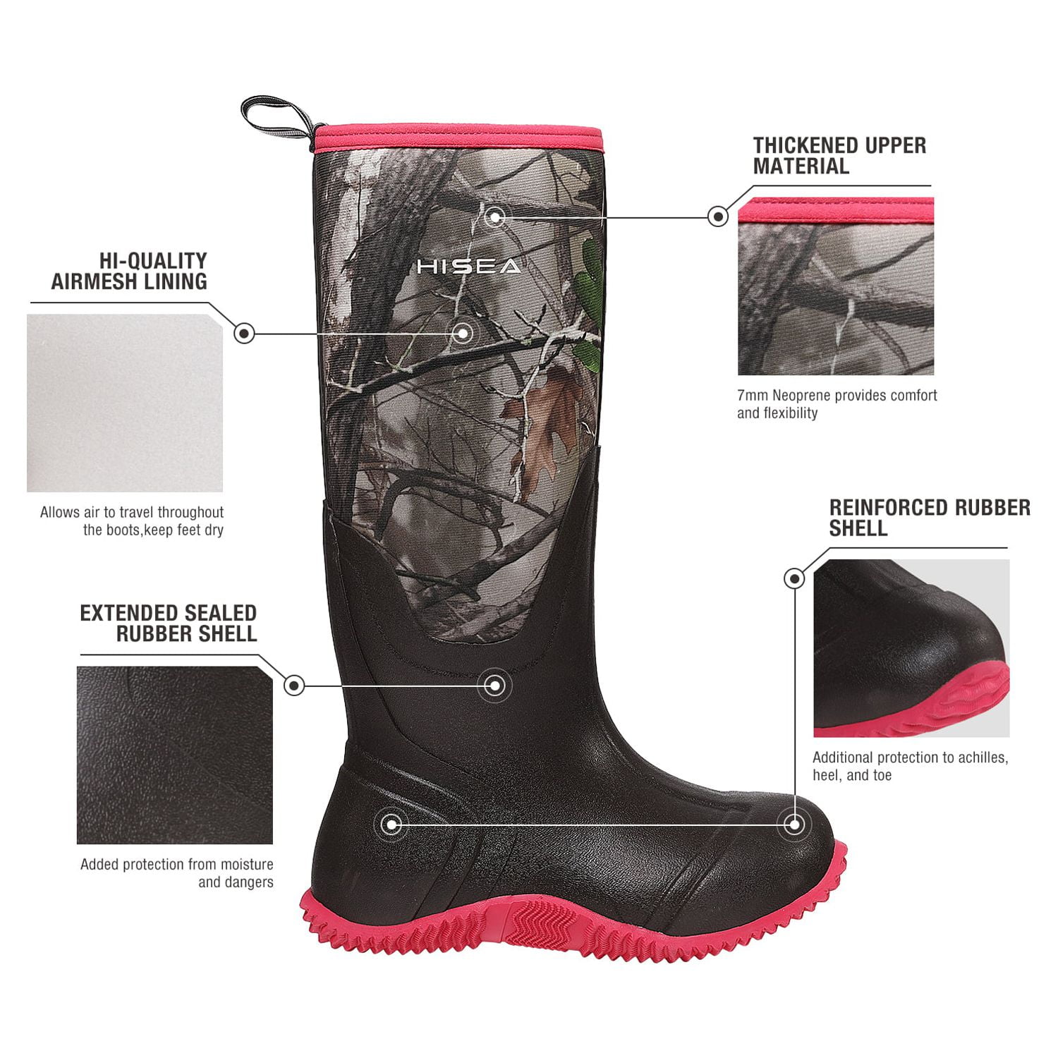 HISEA Women's Rubber Rain Boots Waterproof Insulated Garden Shoes Outdoor Hunting Working Riding Muck Neoprene Boots Mid Calf